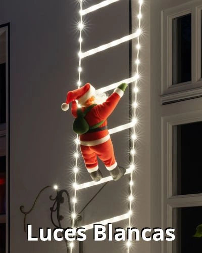 Escalera Luces de Navidad de Papá Noel - Incluye Escalera LED 2 mtr + Papa Noel de 30cm