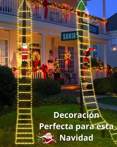 Escalera Luces de Navidad de Papá Noel - Incluye Escalera LED 2 mtr + Papa Noel de 30cm