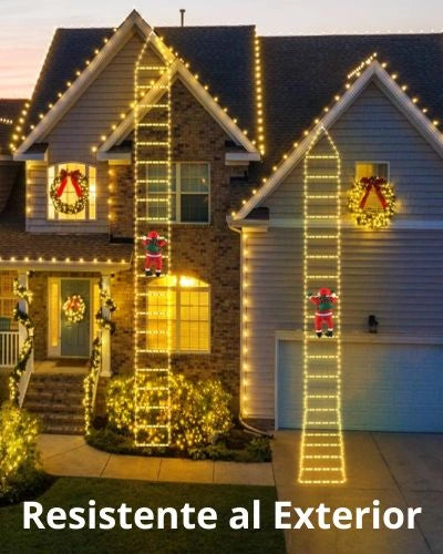 Escalera Luces de Navidad de Papá Noel - Incluye Escalera LED 2 mtr + Papa Noel de 30cm