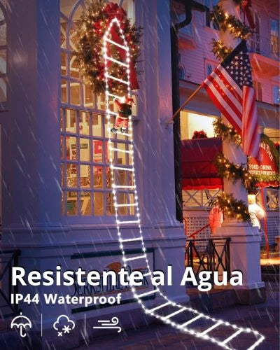 Escalera Luces de Navidad de Papá Noel - Incluye Escalera LED 2 mtr + Papa Noel de 30cm
