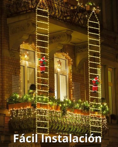 Escalera Luces de Navidad de Papá Noel - Incluye Escalera LED 2 mtr + Papa Noel de 30cm